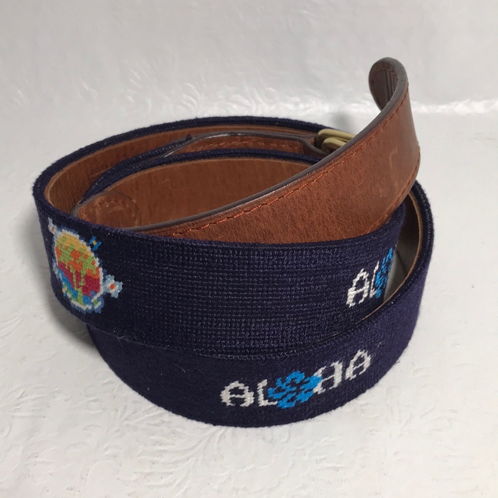 Smathers & Branson Belt NEW  Luau Aloha Turtles Hand-Stitched Needlepoint Sz L